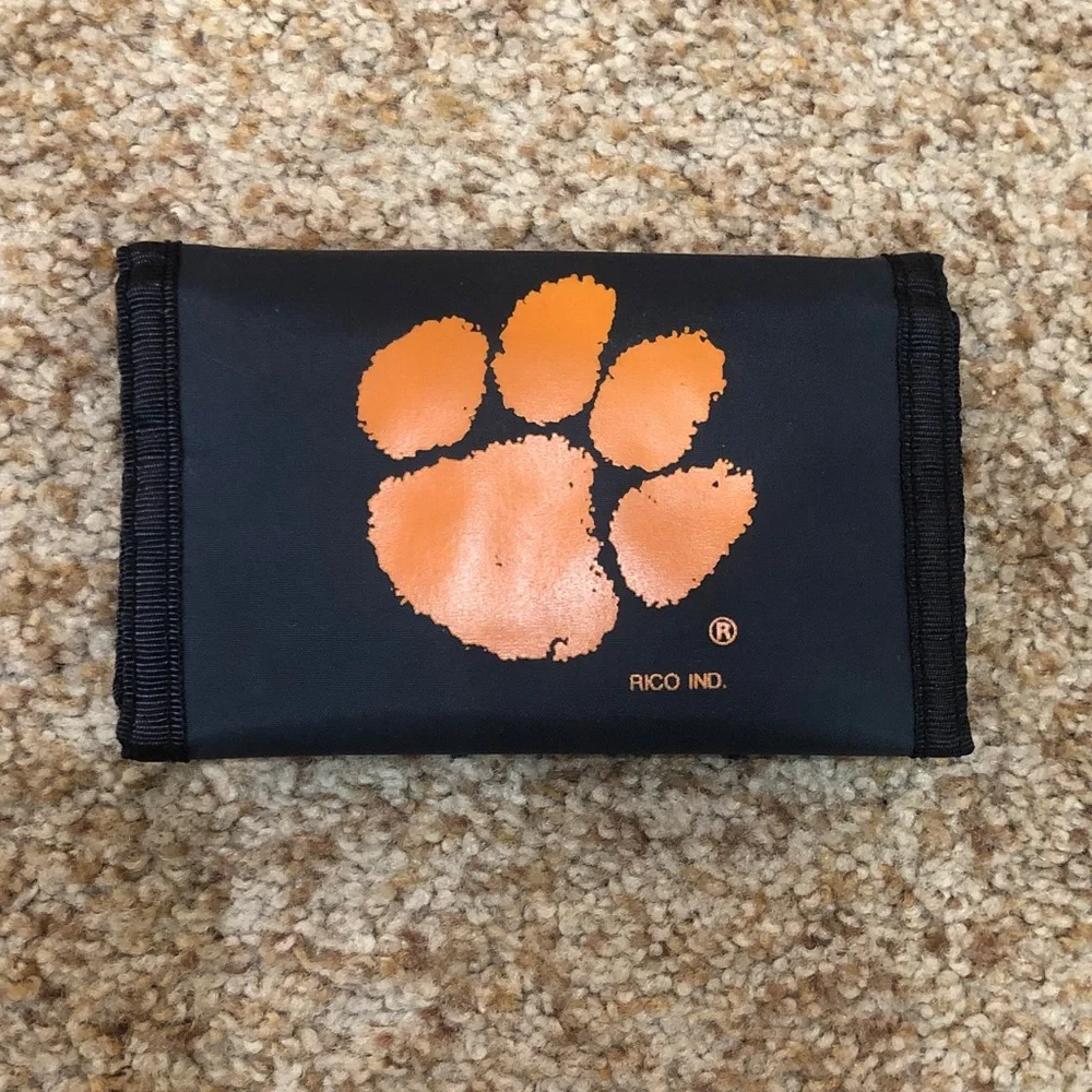 Clemson Black Wallet featuring a Clemson orange paw print design